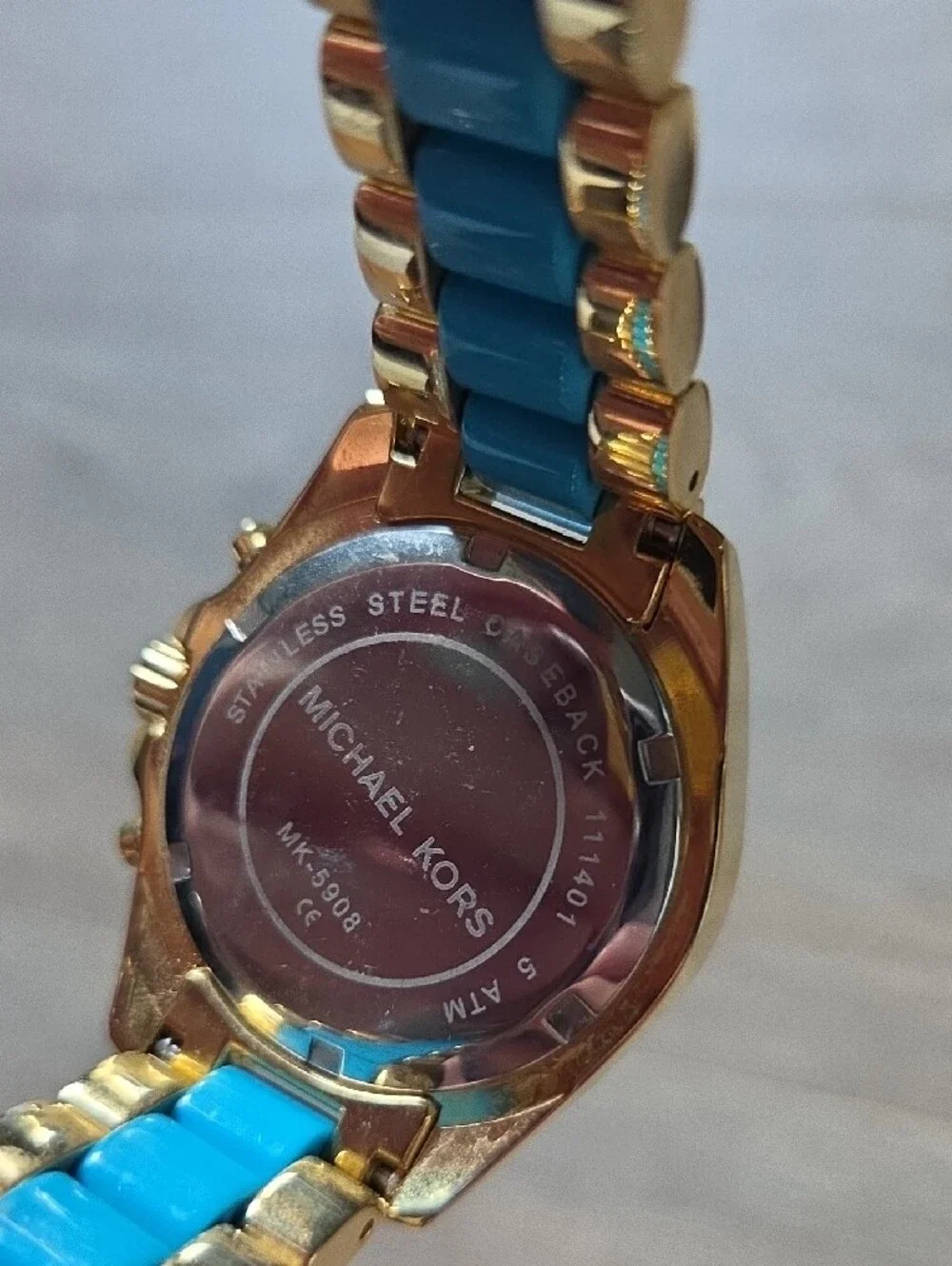 Michael Kors Gold and Turquoise Bracelet Chronograph Watch 